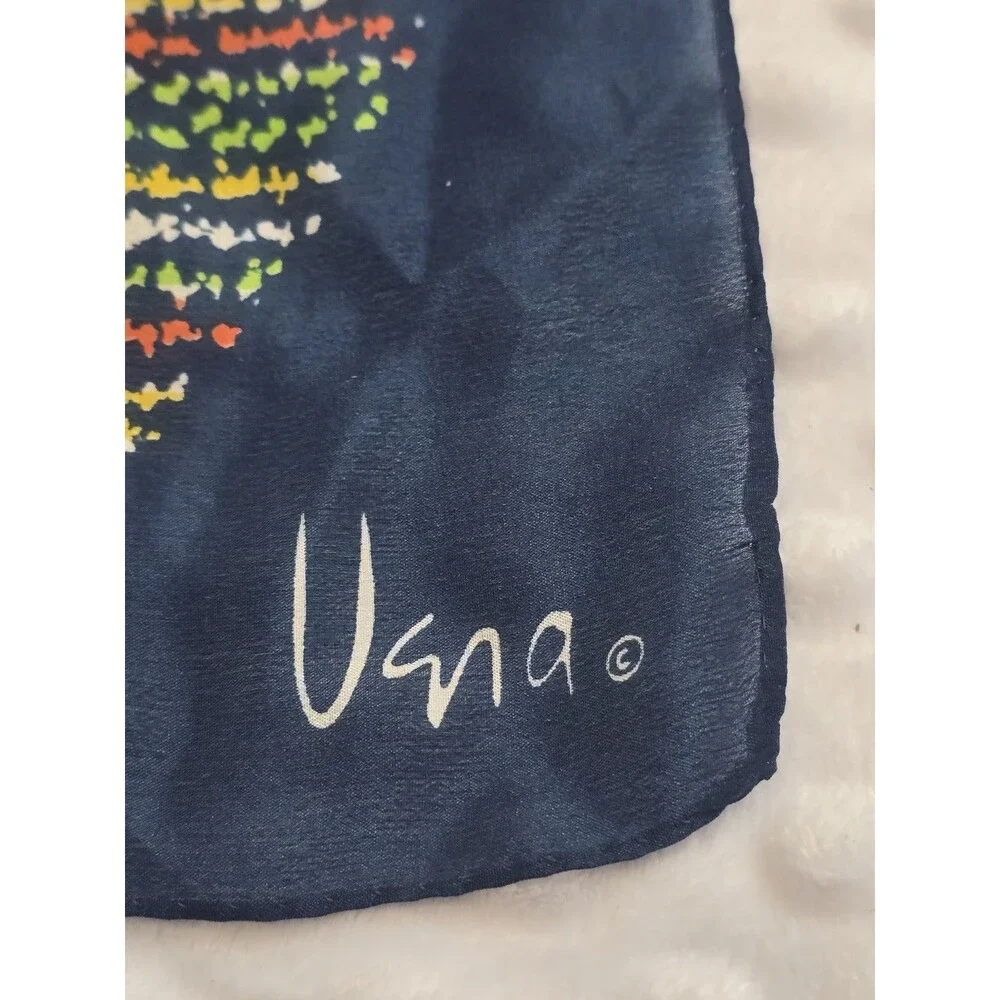 Vera Neumann Vintage Scarf Modernist Botanical Lily Dot Navy Background Abstract